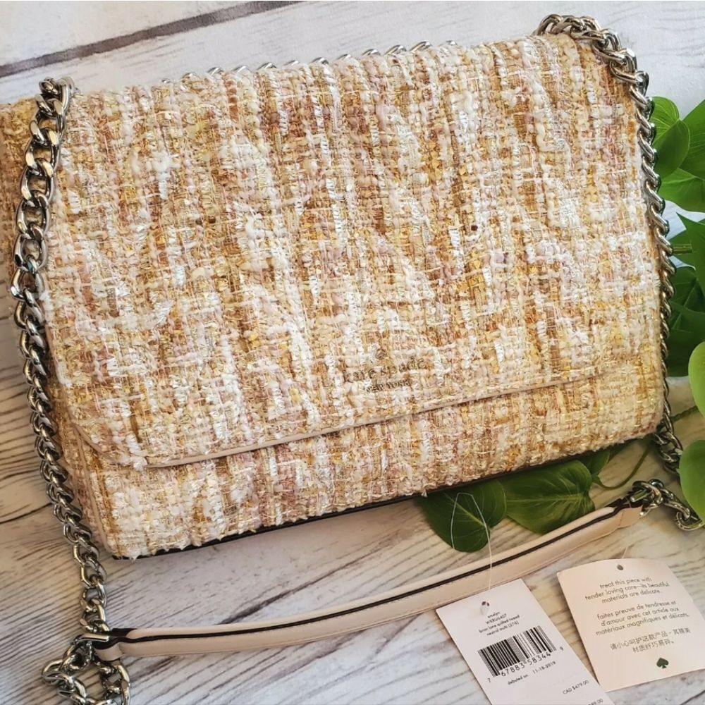 Kate Spade Quilted Tweed Flap Bag in Blush/Cream - Picture 10 of 14